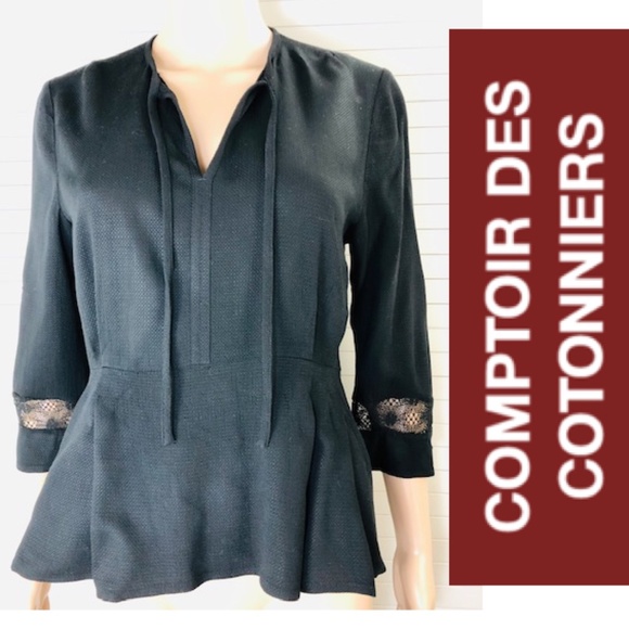 NWT Comptoir des Cotonniers Women's M Black Viscose Lace Blouse Made in France - Picture 2 of 8
